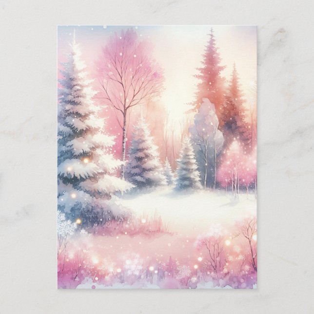 Postal Navidades bonito Pink Winter Wonderland (Anverso)