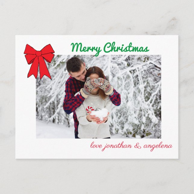 Postal Navidades Bow & Deer Personalizado Photo (Anverso)