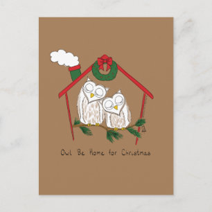 Postal Navidades búhos adoran divertida festividad