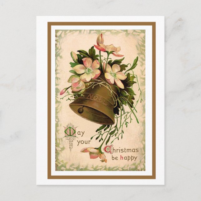 Postal Navidades Campana y Rosas silvestres, Vintage (Anverso)