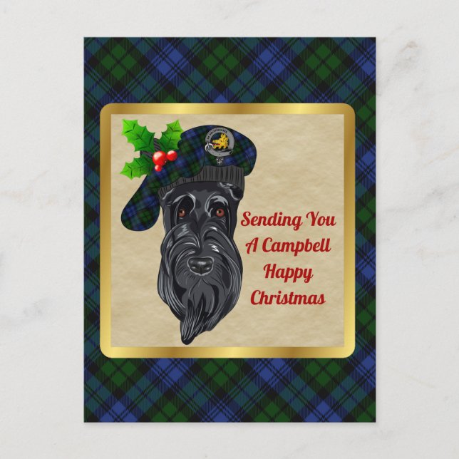 Postal Navidades Campbell Clan Badge y Tartán (Anverso)