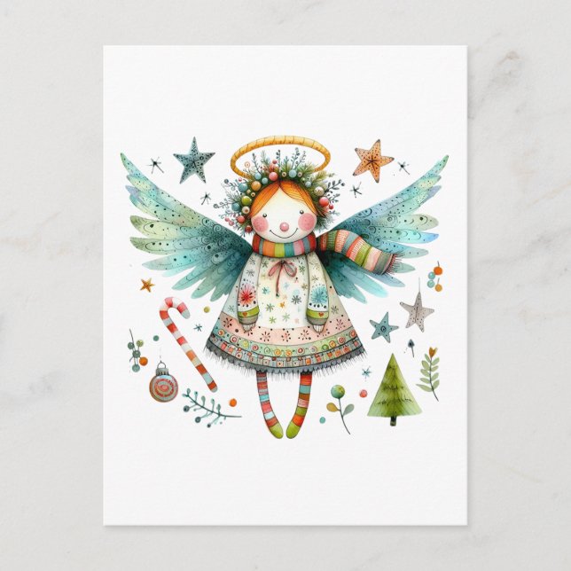 Postal Navidades caprichosos Ángel Estilo de Arte Popular (Anverso)