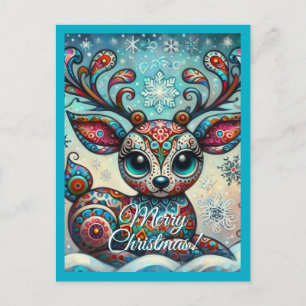 Postal Navidades caprichosos de los ojos grandes renos ar