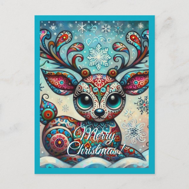 Postal Navidades caprichosos de los ojos grandes renos ar (Anverso)