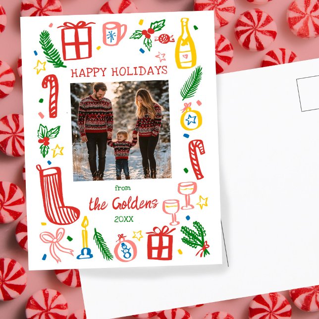 Postal Navidades caprichosos festejan una breve foto Pers (Whimsical Christmas Holiday Cute Custom PHOTO Postcard
)