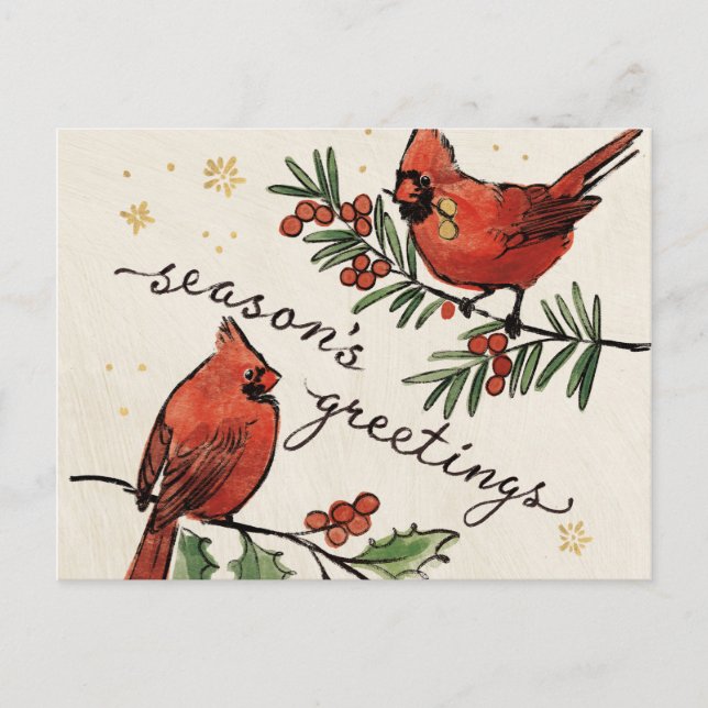 Postal Navidades Cardenal Lovebirds (Anverso)