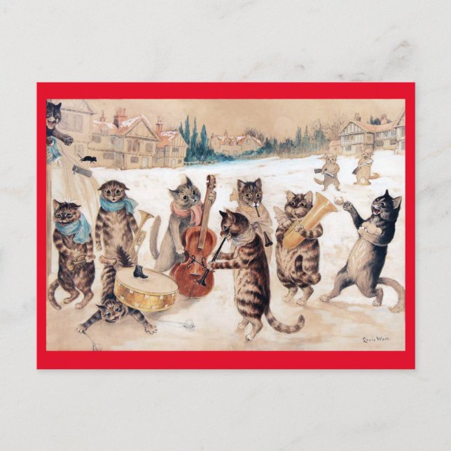 Postal Navidades Carol Singing, Louis Wain Postcard (Anverso)