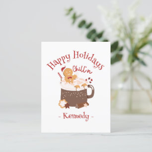 Postal Navidades chilenos Chocolate caliente y Gingerbrea