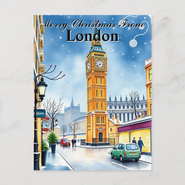 Postal Navidades clásicos del Big Ben London Vintage (Anverso)