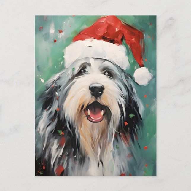 Postal Navidades Collie con barba pinchan arte (Anverso)