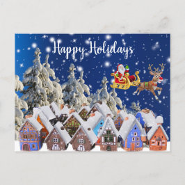 Postal Navidades Coloridas Vacaciones Golden Santa Sleigh