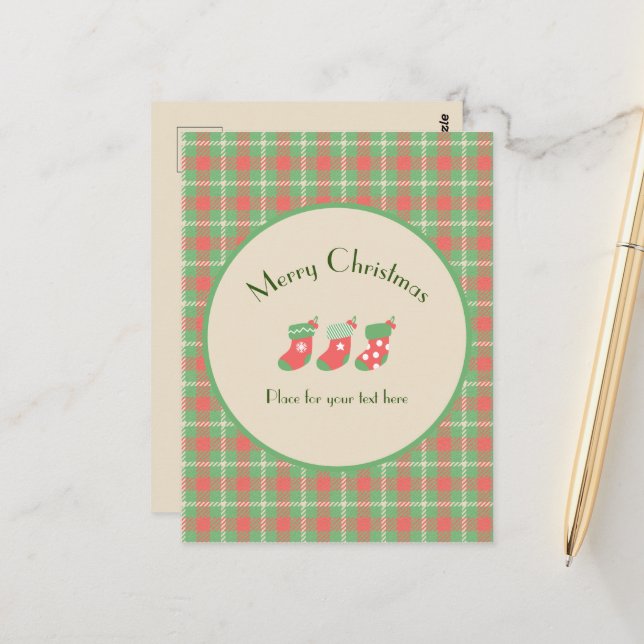 Postal Navidades con base verde de Plaid (Anverso/Reverso In Situ)