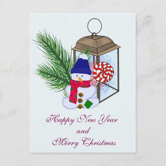 Postal Navidades con un hombre de nieve (Anverso)