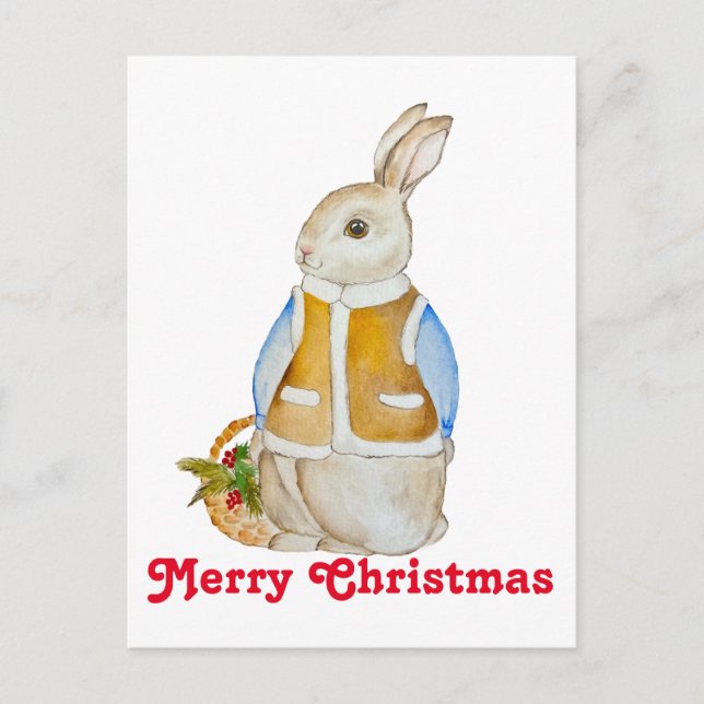 Postal Navidades con una canasta con bran de abeto (Anverso)