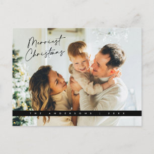 Postal Navidades contemporáneos saludando, foto familiar