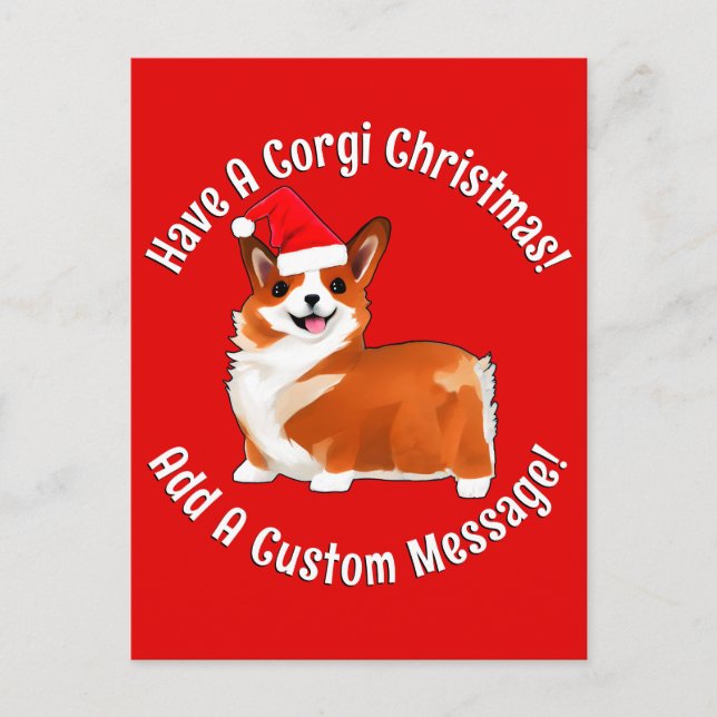 Postal Navidades Corgi Dog Con Santa Hat (Anverso)