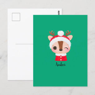 Postal Navidades cortos Santa Reindeer Head