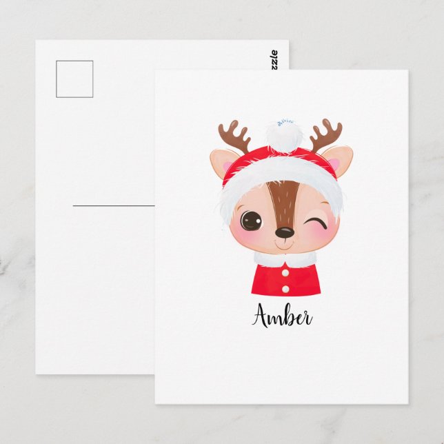 Postal Navidades cortos Santa Reindeer Head (Anverso / Reverso)