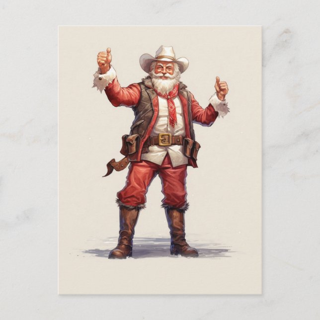Postal Navidades Cowboy Santa Claus Vintage (Anverso)