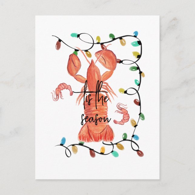 Postal Navidades Crawfish Crustacean Watercolor (Anverso)
