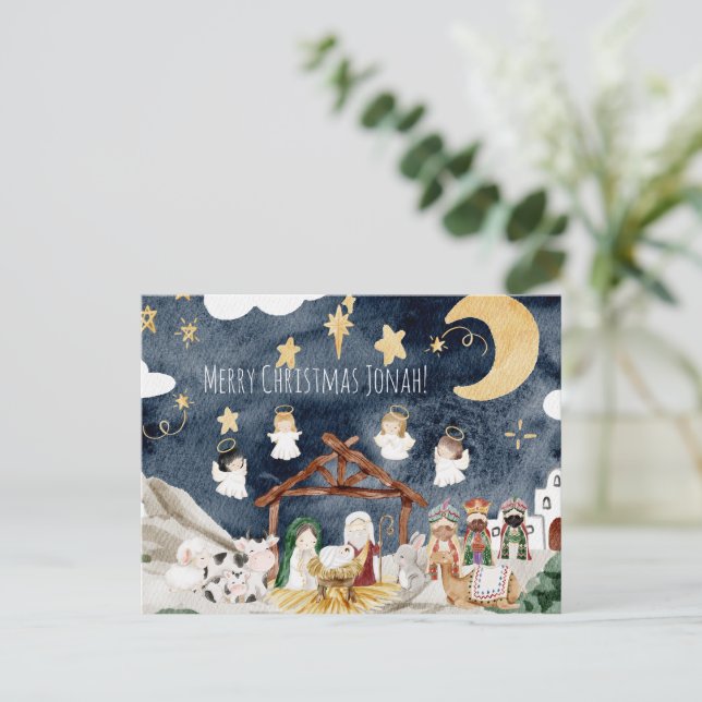 Postal Navidades cristianos de nombre personalizado (Anverso de pie)