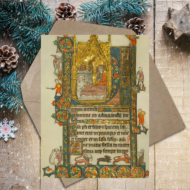Postal Navidades cristianos Natividad Escena medieval (Ave Maris Stella Christmas Nativity Scene Medieval Catholic Christian Postcard)