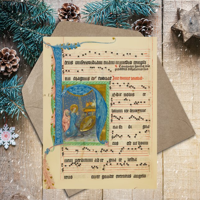 Postal Navidades cristianos Natividad Medieval gregoriana (Christmas Medieval Gregorian Chant Manuscript Catholic Christian Postcard)