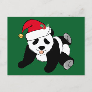 Postal Navidades Cuidados Panda Bear Santa Hat Green
