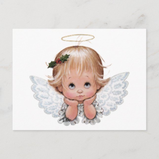 Postal Navidades Cute Cabeza Ángel En Las Manos (Anverso)