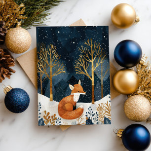 Postal Navidades Cute Fox Winter Woodland Watercolor