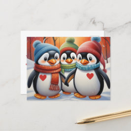 Postal Navidades Cute Lovely Penguins