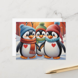 Postal Navidades Cute Lovely Penguins