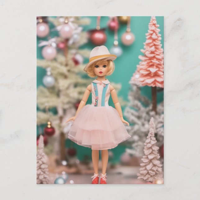 Postal Navidades Cute Vintage Doll (Anverso)