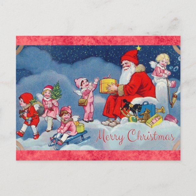 Postal Navidades Cute Vintage Santa Angels (Anverso)