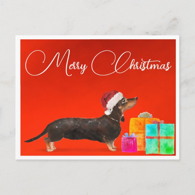 Postal Navidades Dachshund Perro Feliz Navidad (Anverso)