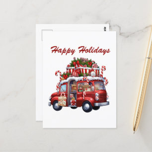 Postal navidades de acuarela coche menta de menta de colo