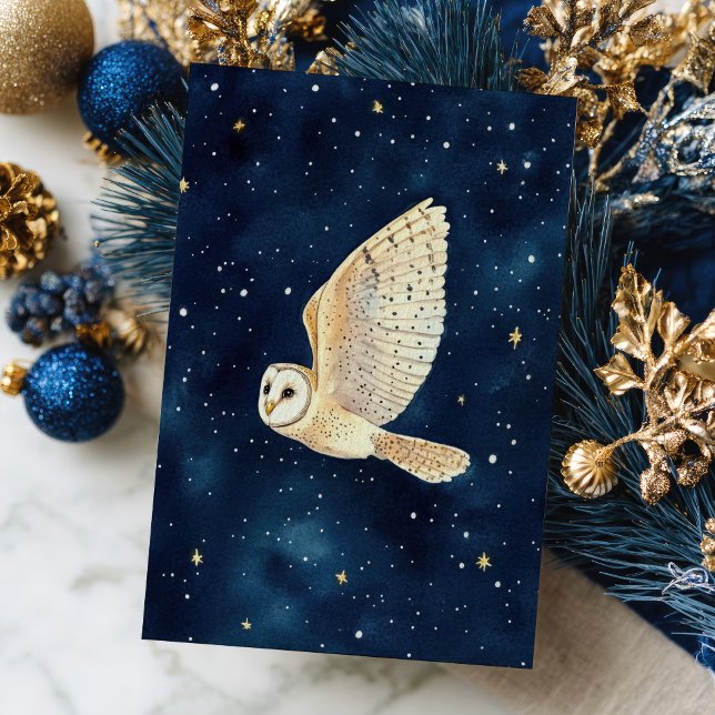 Postal Navidades de acuarela de Lechuza Starry Night Sky (Subido por el creador)