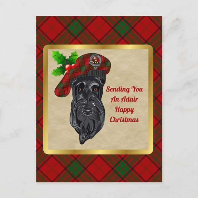 Postal Navidades de Adair Clan Badge & Tartan (Anverso)