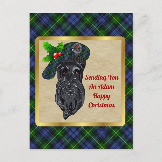 Postal Navidades de Adam Clan Badge y Tartan (Anverso)