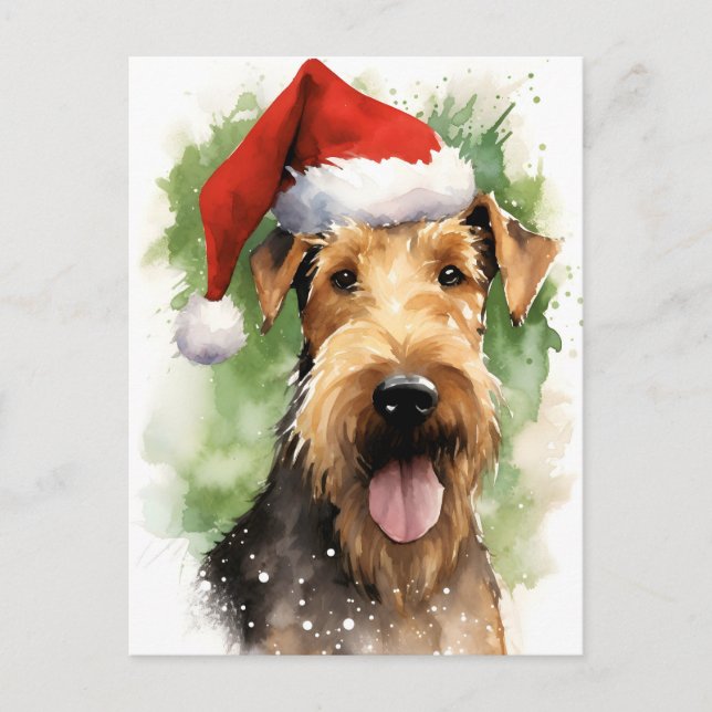 Postal Navidades de Airedale Terrier pinchan obras de art (Anverso)