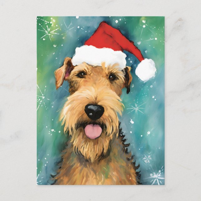 Postal Navidades de Airedale Terrier pinchan obras de art (Anverso)