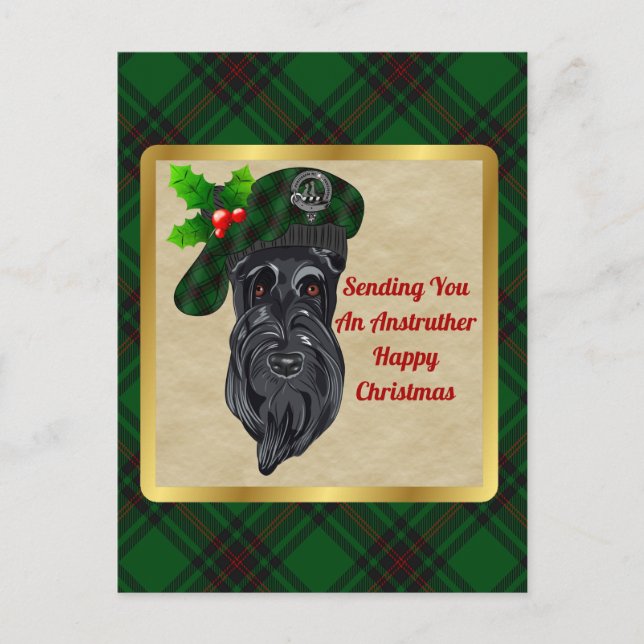 Postal Navidades de Anstruther Clan Badge & Tartan (Anverso)