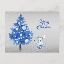 Navidades de árbol azul con paquete de ratón ruso
