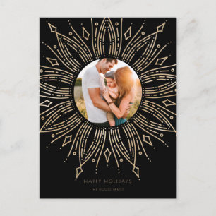 Postal Navidades de arte deco con marco de bronceado negr