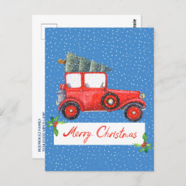 Postal Navidades de autos cutáneos retro vintage en vacac