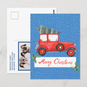 Postal Navidades de autos cutáneos retro vintage en vacac
