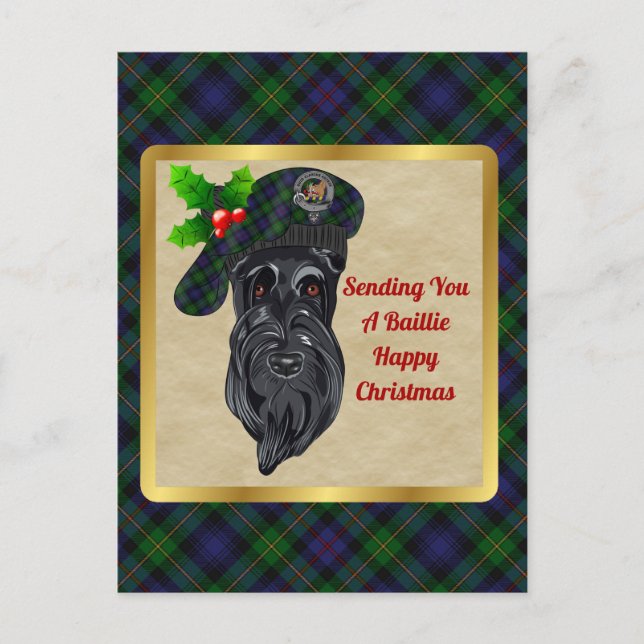 Postal Navidades de Baillie Clan Badge y Tartan (Anverso)