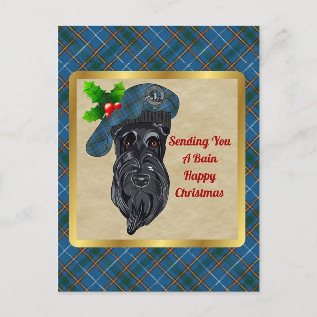 Postal Navidades de Bain Clan Badge y Tartan (Anverso)