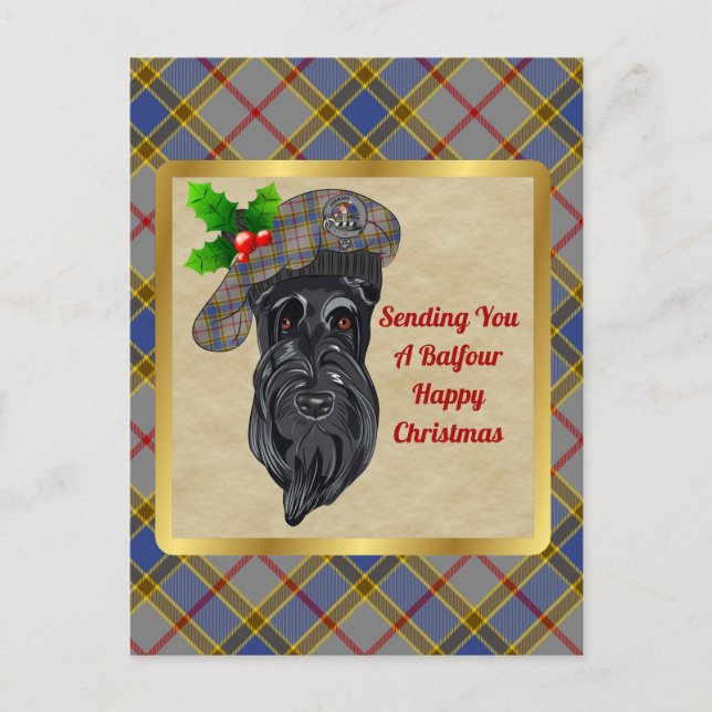 Postal Navidades de Balfour Clan Badge & Tartan (Anverso)
