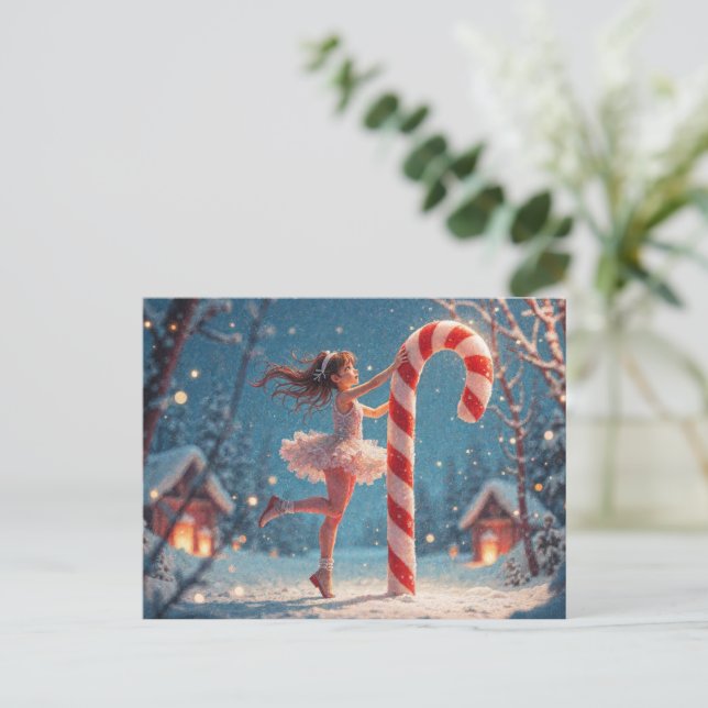 Postal Navidades de Ballerina Anime Chica y Candy Cane (Anverso de pie)